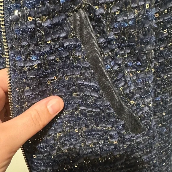 White House Black Market Blue Shimmer Tweed Moto Jacket 4 - Picture 9 of 13